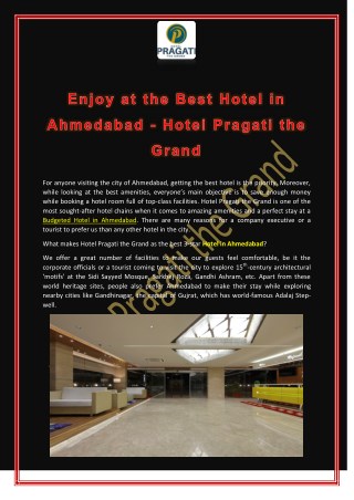 Enjoy at the Best Hotel in Ahmedabad - Hotel Pragati the Grand