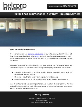Retail Shop Maintenance in Sydney – Belcorp Services