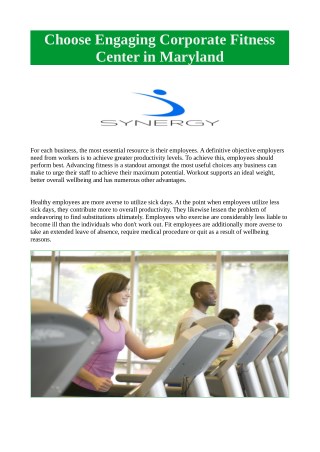 Choose Engaging Corporate Fitness Center in Maryland