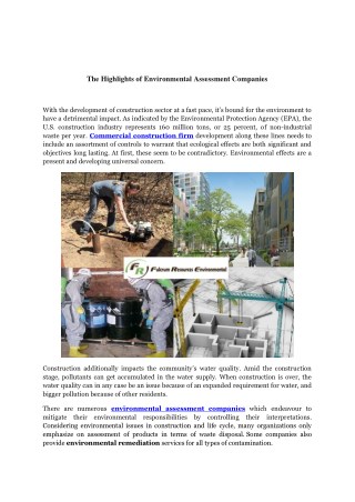 The Highlights of Environmental Assessment Companies