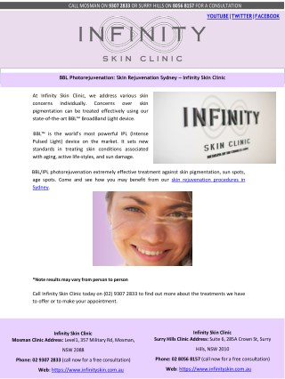 BBL Photorejuvenation: Skin Rejuvenation Sydney – Infinity Skin Clinic