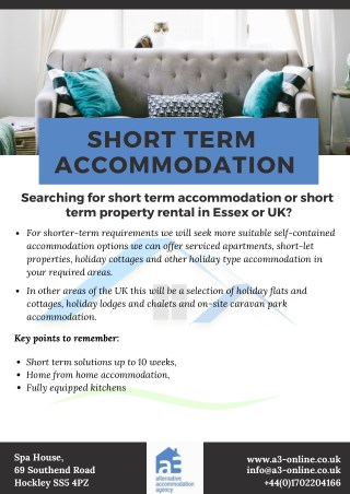 Short Term Accommodation | Alternative Accommodation Agency