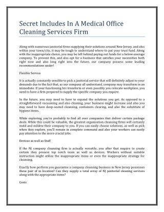 2Secret Includes In A Medical Office Cleaning Services Firm