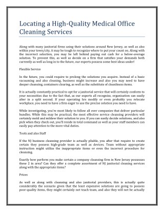 4Locating a High-Quality Medical Office Cleaning Services