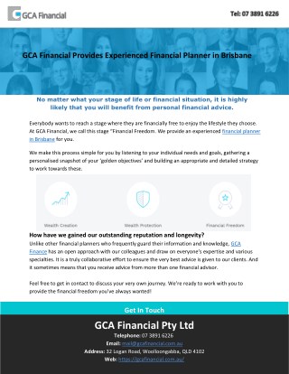 GCA Financial Provides Experienced Financial Planner in Brisbane