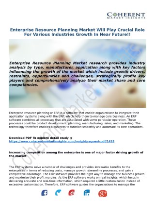Enterprise Resource Planning Market Will Play Crucial Role For Various Industries Growth In Near Future!!
