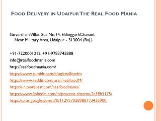 Food Delivery in Udaipur The Real Food Mania