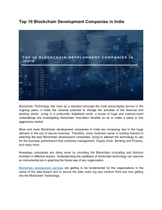 Top 10 Blockchain Development Companies in India
