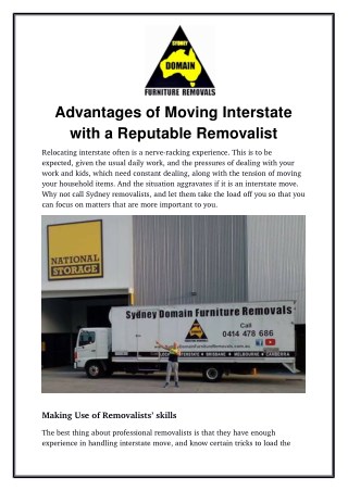 Advantages of Moving Interstate with a Reputable Removalist