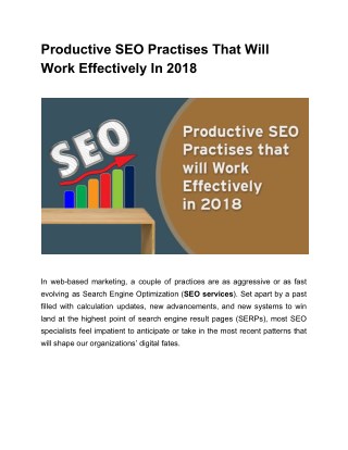 Productive SEO Practises That Will Work Effectively In 2018