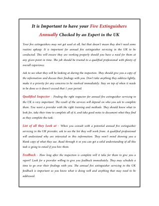 It is Important to have your Fire Extinguishers Annually Checked by an Expert in the UK