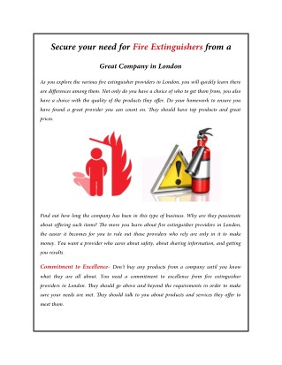 Secure your need for Fire Extinguishers from a Great Company in London