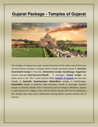 Gujarat Package - Temples of Gujarat
