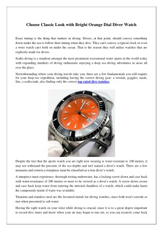 Choose Classic Look with Bright Orange Dial Diver Watch