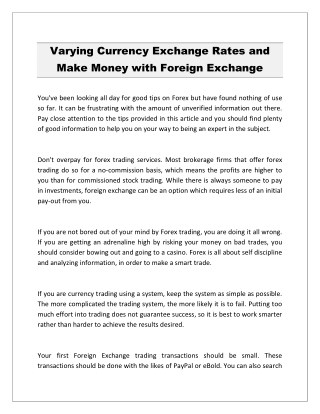 Varying Currency Exchange Rates and Make Money with Foreign Exchange