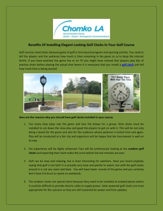 Branded Outdoor Golf Post Clocks At Chomko LA