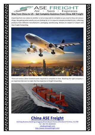 Ship from China to US – Get Complete Assistnce from China ASE Freight