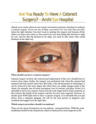 Are You Ready To Have A Cataract Surgery? - Arohi Eye Hospital