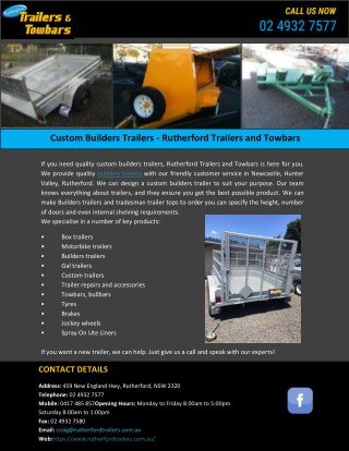 Custom Builders Trailers - Rutherford Trailers and Towbars