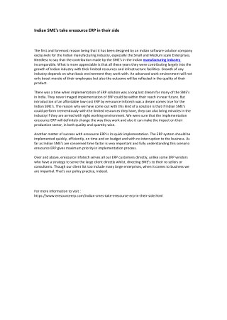 Indian SME's take eresource ERP in their side