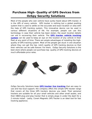 Purchase High- Quality of GPS Devices from OzSpy Security Solutions