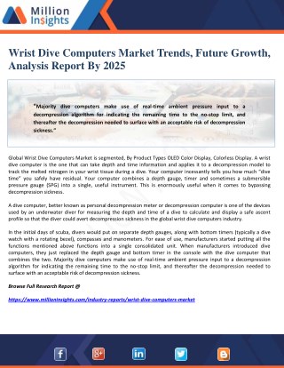 Wrist Dive Computers Market Trends, Future Growth, Analysis Report By 2025