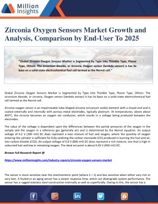 Zirconia Oxygen Sensors Market Growth and Analysis, Comparison by End-User To 2025