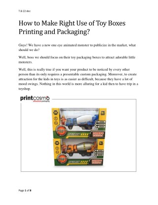 How to Make Right Use of Toy Boxes Printing and Packaging