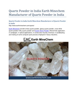 Quartz Powder in India Earth Minechem Manufacturer of Quartz Powder in India