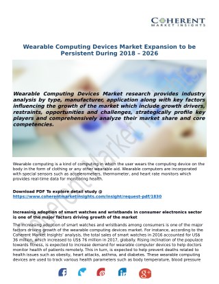 Wearable Computing Devices Market Expansion to be Persistent During 2018 – 2026