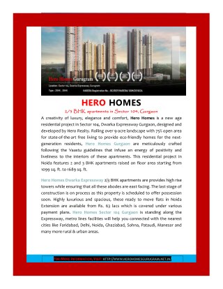 Hero Homes Sector 104 Dwarka Expressway Gurgaon