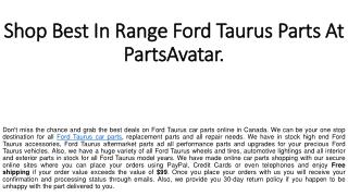Search Best In Range Ford Taurus Parts At PartsAvatar.