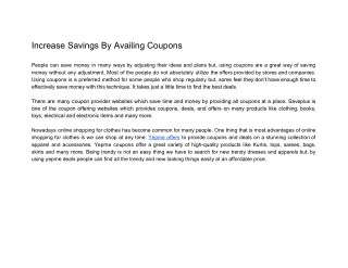 Increase Savings By Availing Coupons