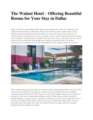 The Walnut Hotel – Offering Beautiful Rooms for Your Stay in Dallas