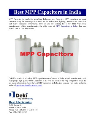 Best MPP Capacitors in India