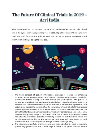 The Future Of Clinical Trials In 2019 - AcriIndia