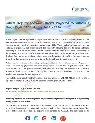 Patient Registry Software Market Projected to witness a Single Digit CAGR during 2018 - 2026