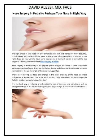 Nose Surgery in Dubai to Reshape Your Nose in Right Way