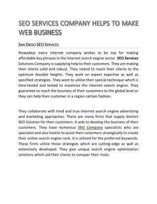 SEO SERVICES COMPANY HELPS TO MAKE WEB BUSINESS
