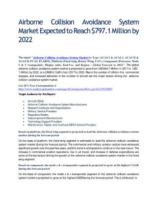 Airborne Collision Avoidance System Market Expected to Reach $797.1 Million by 2022