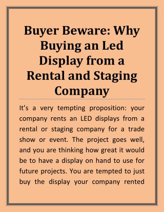 Why Buying an Led Display from a Rental and Staging Company