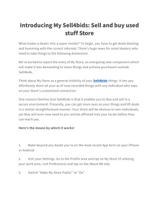 Introducing My Sell4bids: Sell and buy used stuff Store