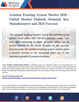 Aviation Tracking System Market Manufacturers, Countries, Type And Application, Forecast To 2025