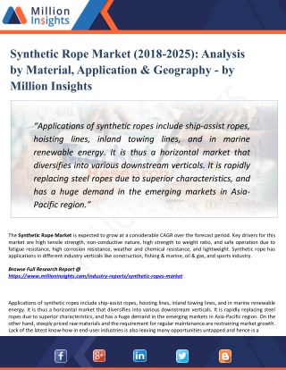 Synthetic Rope Market Research: Growth Opportunities by Regions, Types, Applications, Trend Forecast to 2025