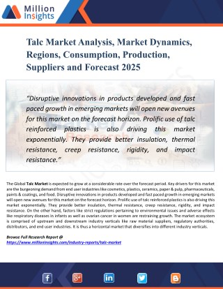 Talc Market 2025 - Industry Demand, Trend, Growth Analysis and Forecast Research Report