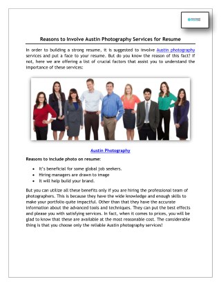 Reasons to Involve Austin Photography Services for Resume