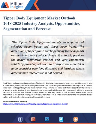 Tipper Body Equipment Market - Industry Sales, Revenue, Gross Margin, Market Share, by Regions (2018-2025)