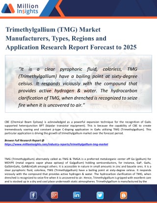 Trimethylgallium (TMG) Market 2018 - Global Trend, Segmentation and Opportunities Forecast To 2025