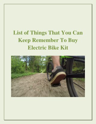 List Of Things That You Can Keep Remember To Buy Electric Bike Kit