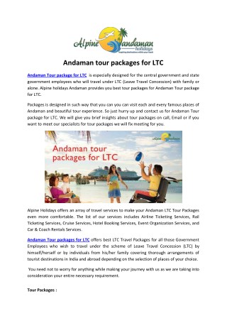 Andaman tour packages for LTC